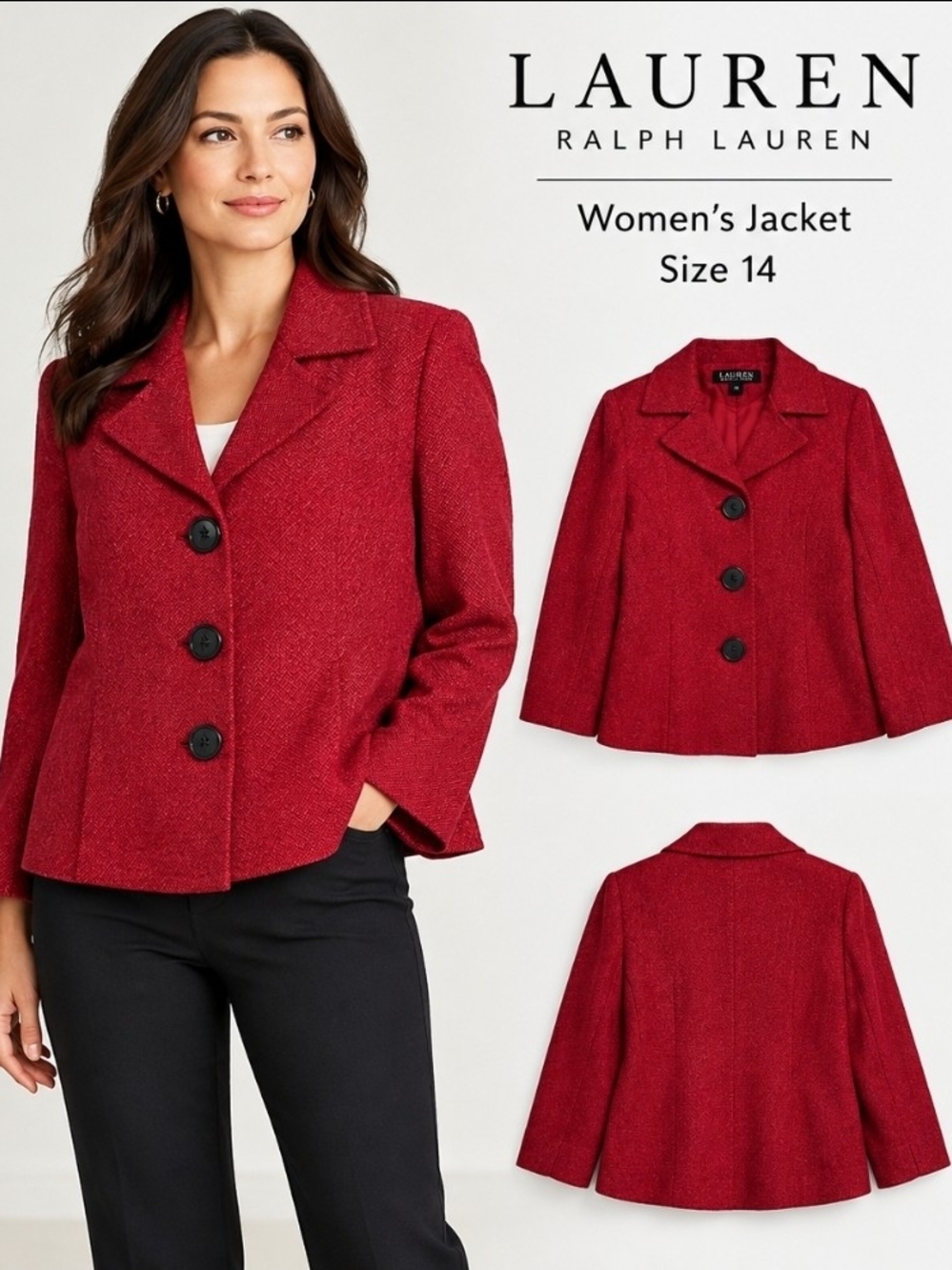 Lauren Ralph Lauren Women's 100% Linen Blazer Cropped Red 14 / Anchor Buttons